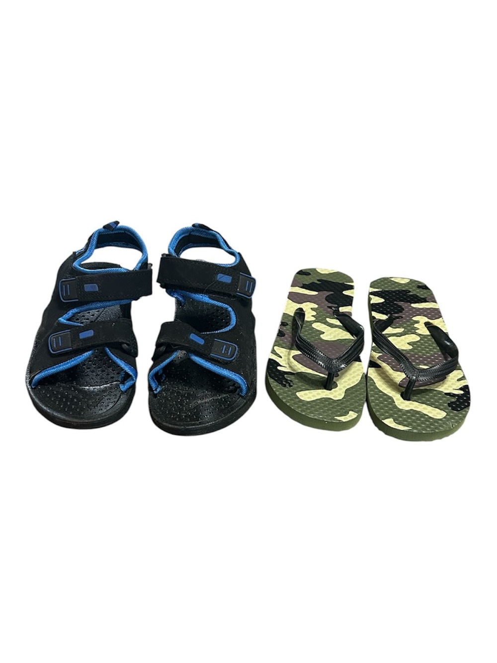 💗5 FOR $25💗 Toddler Size 11/12 Black Blue Sport Sandals + Green Camo Flip Flops